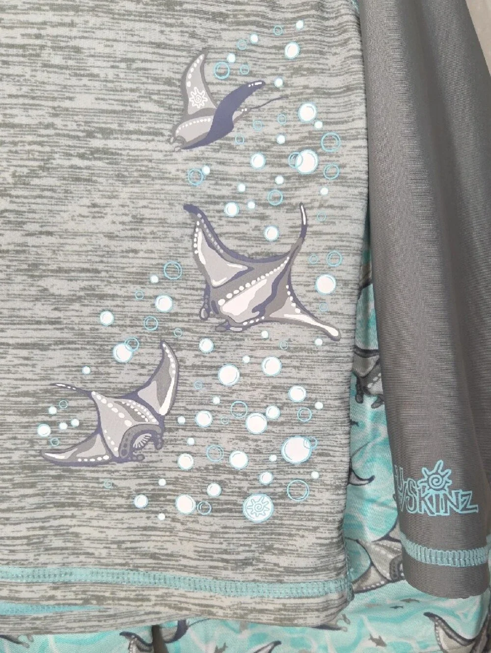 Skin Kids Gray & Aqua Manta Ray Rash Guard 3-Piece Swim Set